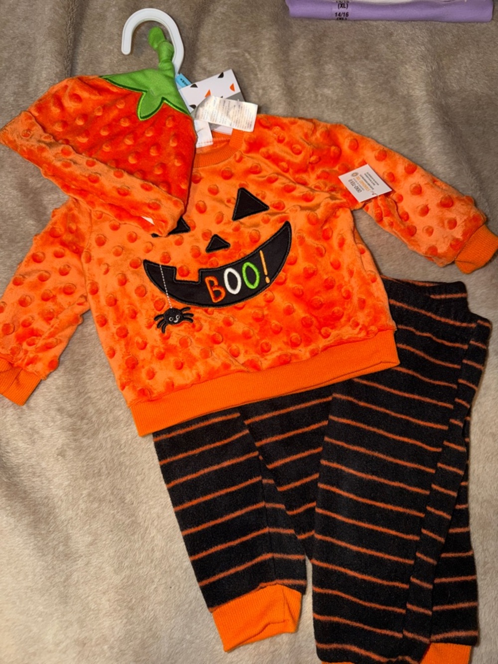 Baby Starters Orange Pumpkin 'BOO!' Hoodie with Black & Orange Striped Pants